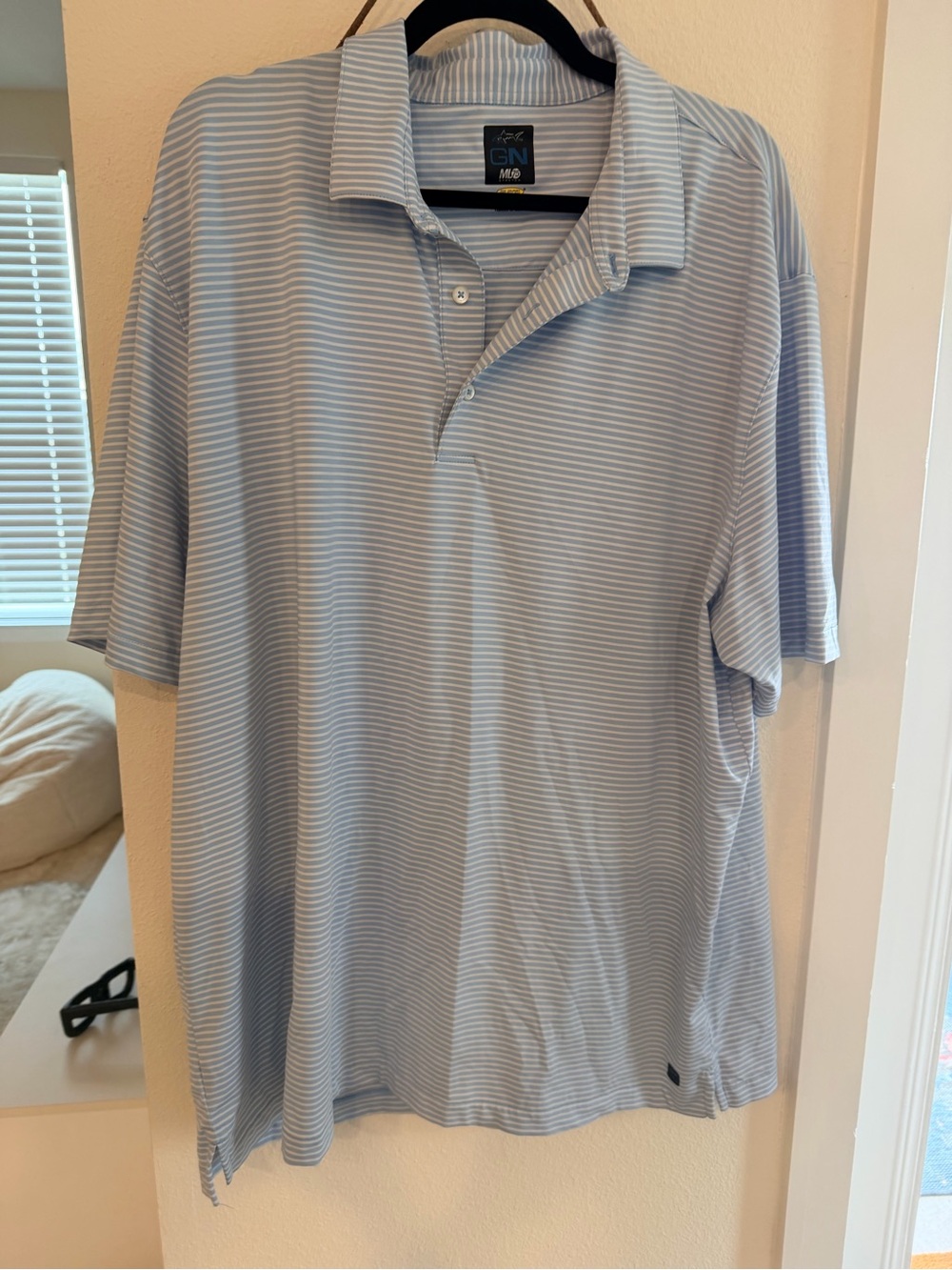 Greg Norman Collection Light Blue & White Striped Polo